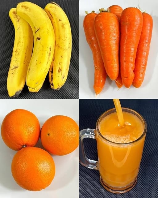 Collage de alimentos saludables - Plátanos, zanahorias y naranjas