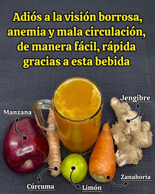 Bebida saludable con manzana, cúrcuma, limón, zanahoria y jengibre