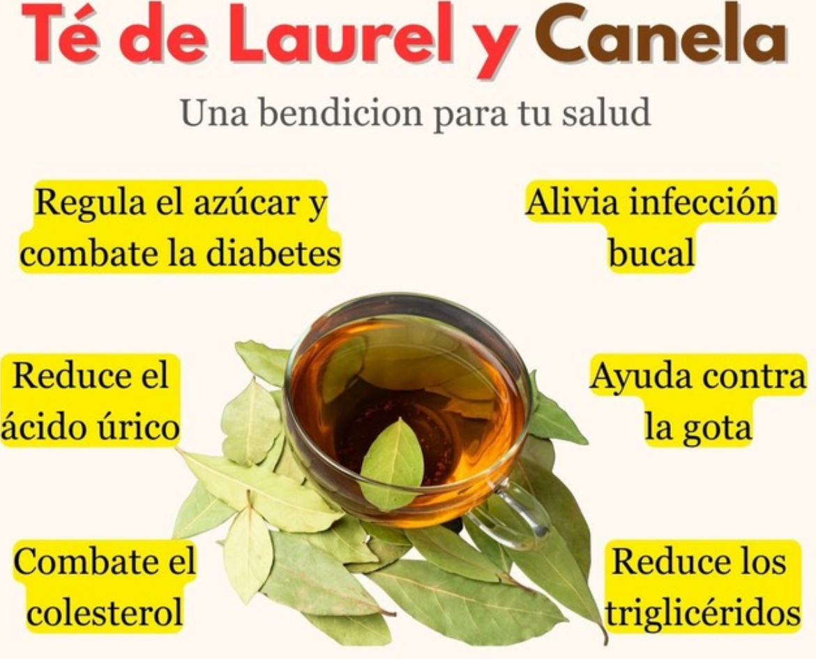 Té de laurel en una taza con hojas a su alrededor