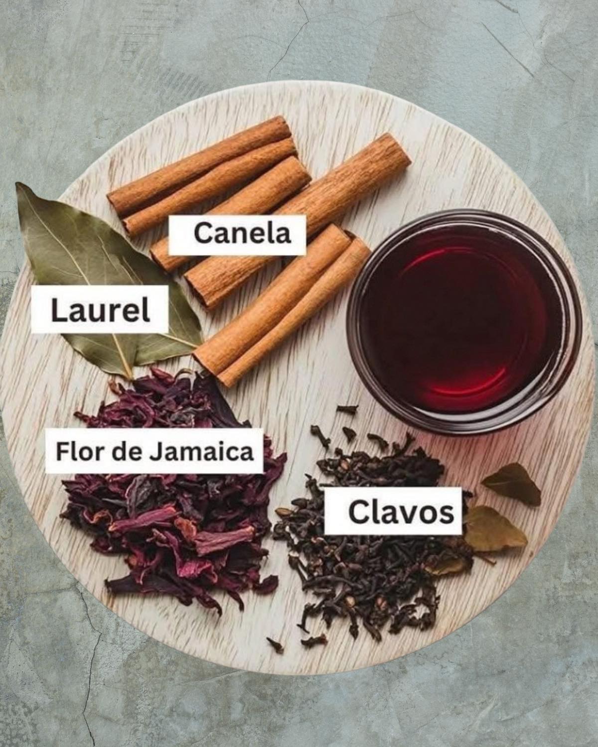 Ingredientes naturales: Canela, Laurel, Flor de Jamaica, Clavos de olor