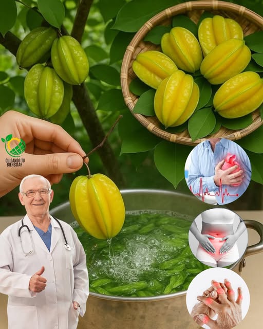Hojas de carambola en agua hirviendo