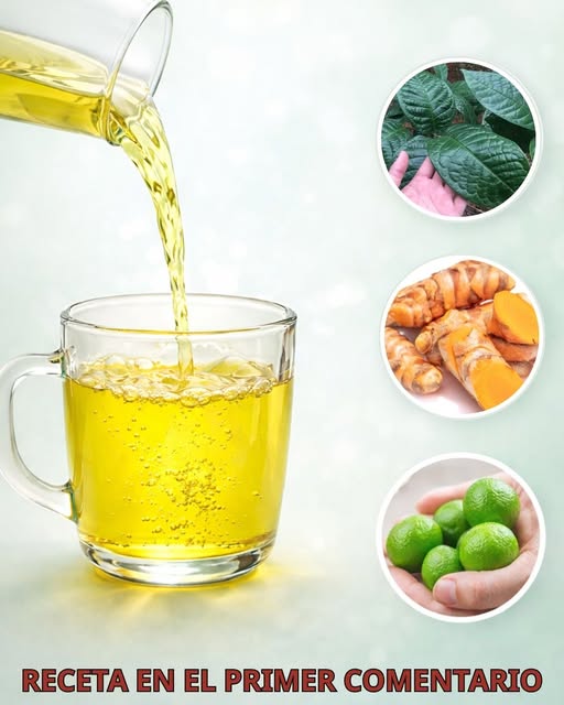 Bebida saludable de cúrcuma, limón y hojas verdes