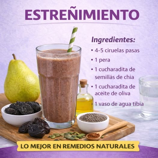 Batido Natural de Ciruelas Pasas, Pera y Chía