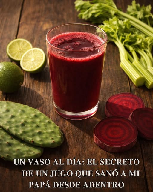 Jugo natural de betabel, limón, apio y nopal