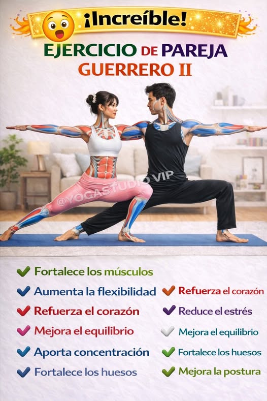 Pareja haciendo la postura Guerrero II