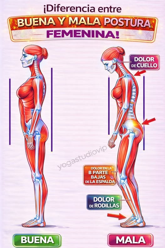 Comparación entre buena y mala postura femenina