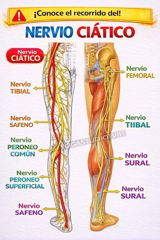 Recorrido del nervio ciático y nervios relacionados
