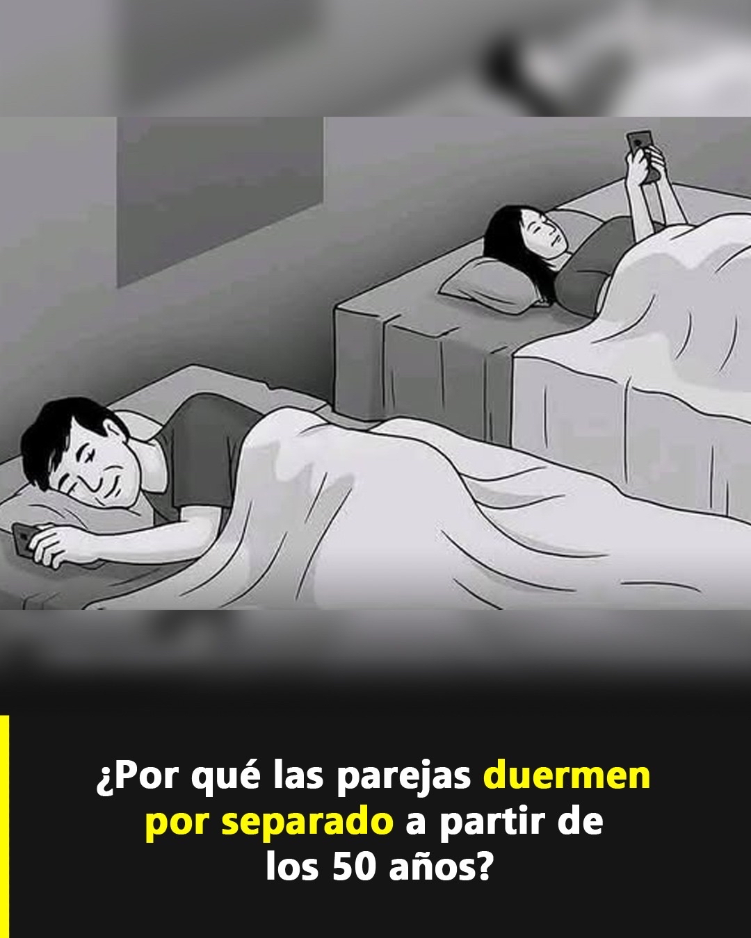 Parejas durmiendo separados con teléfonos móviles